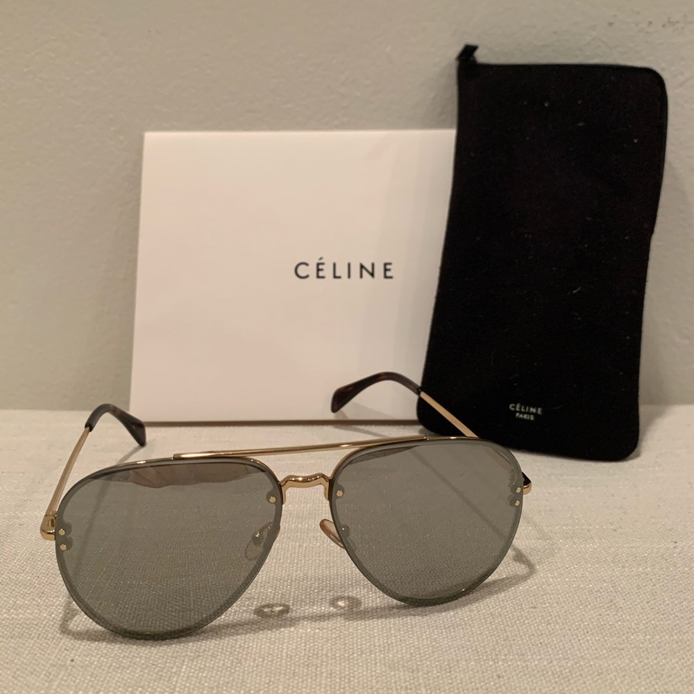 CELINE Gold Frame Aviator Mirrored Sunglasses